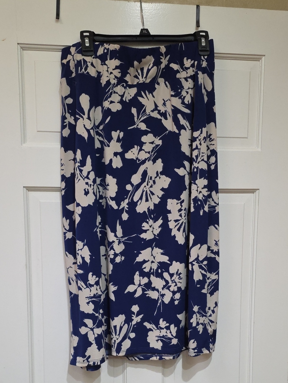 Floral Navy Midi Skirt with Cream Print